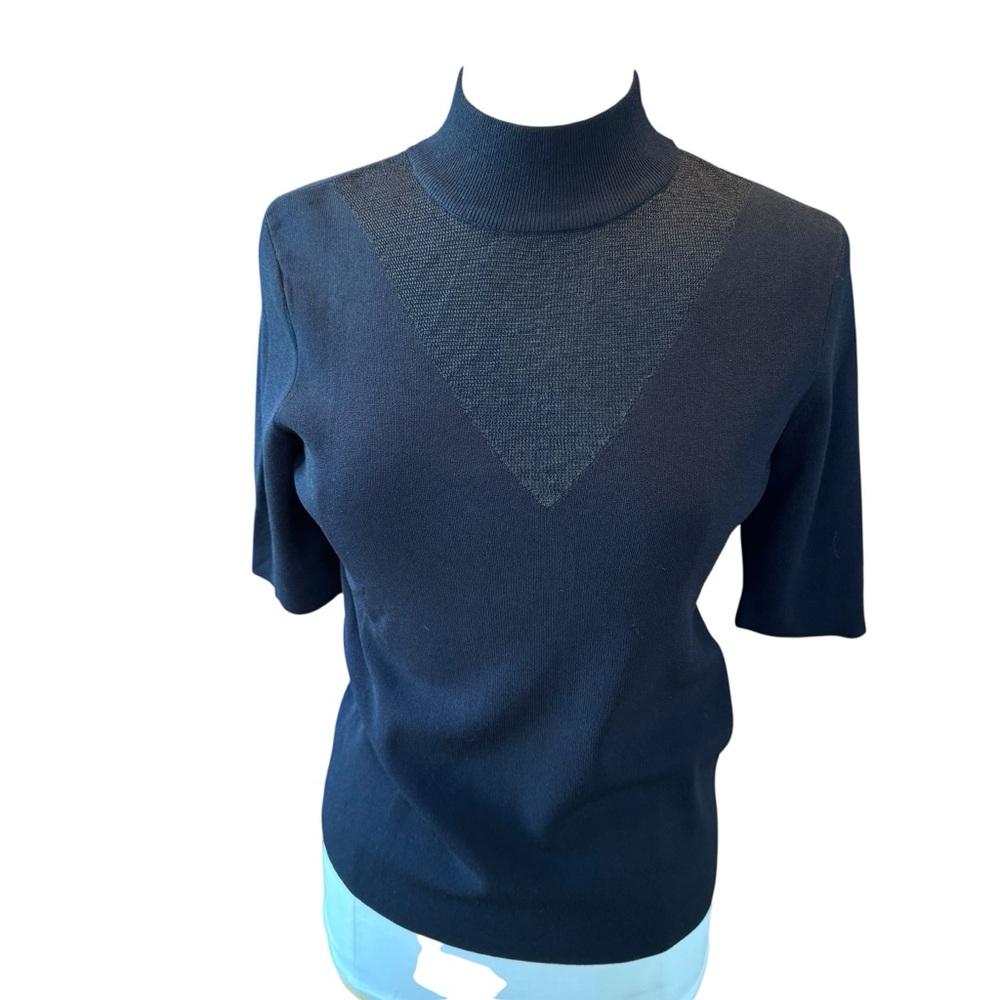 ELIE TAHARI SHADOW VNECK SHORT SLEEVE TNECK TOP BLACK Sz Large Minimalist